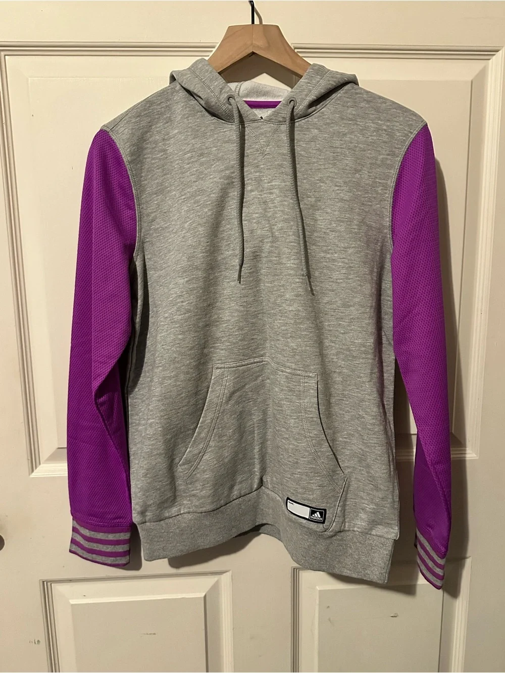 Adidas | Sweatshirt | Gray Hoodie with Purple Sleeves
